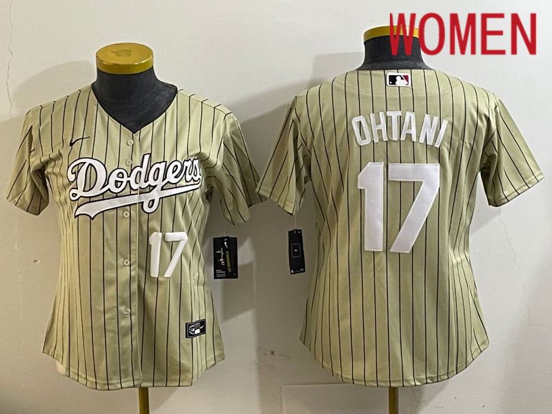 Women Los Angeles Dodgers 17 Ohtani Green Stripe Game 2024 Nike MLB Jersey style 4